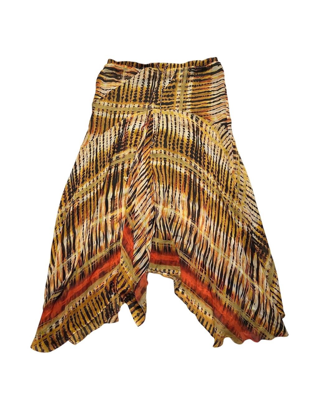 VTG Y2K 00's Da-Nang Asymmetrical Hem Patchwork Silk Maxi Skirt Yellow Brown M